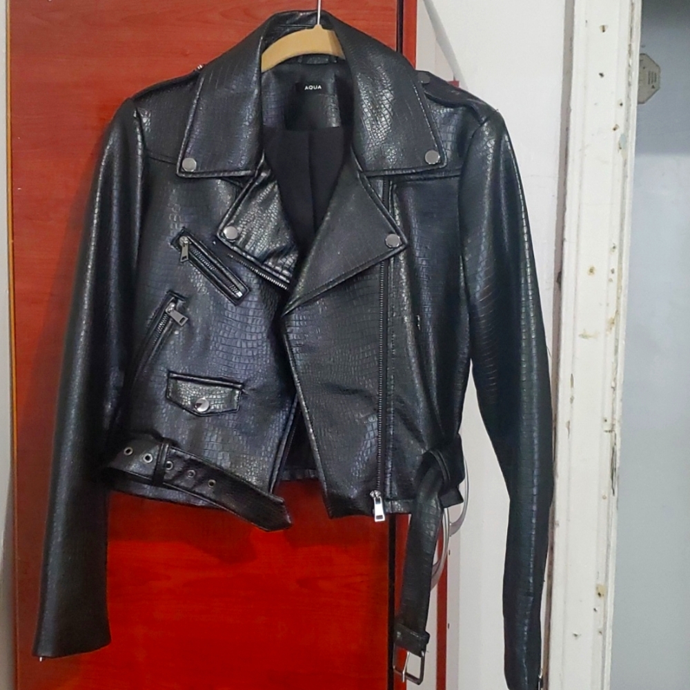 Black double breasted jacket faux leather